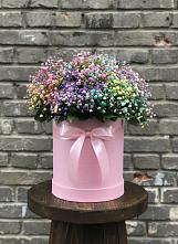 Цветочная композиция из Гипсофила и Розы в шляпной коробке в Заречном Пензенской области