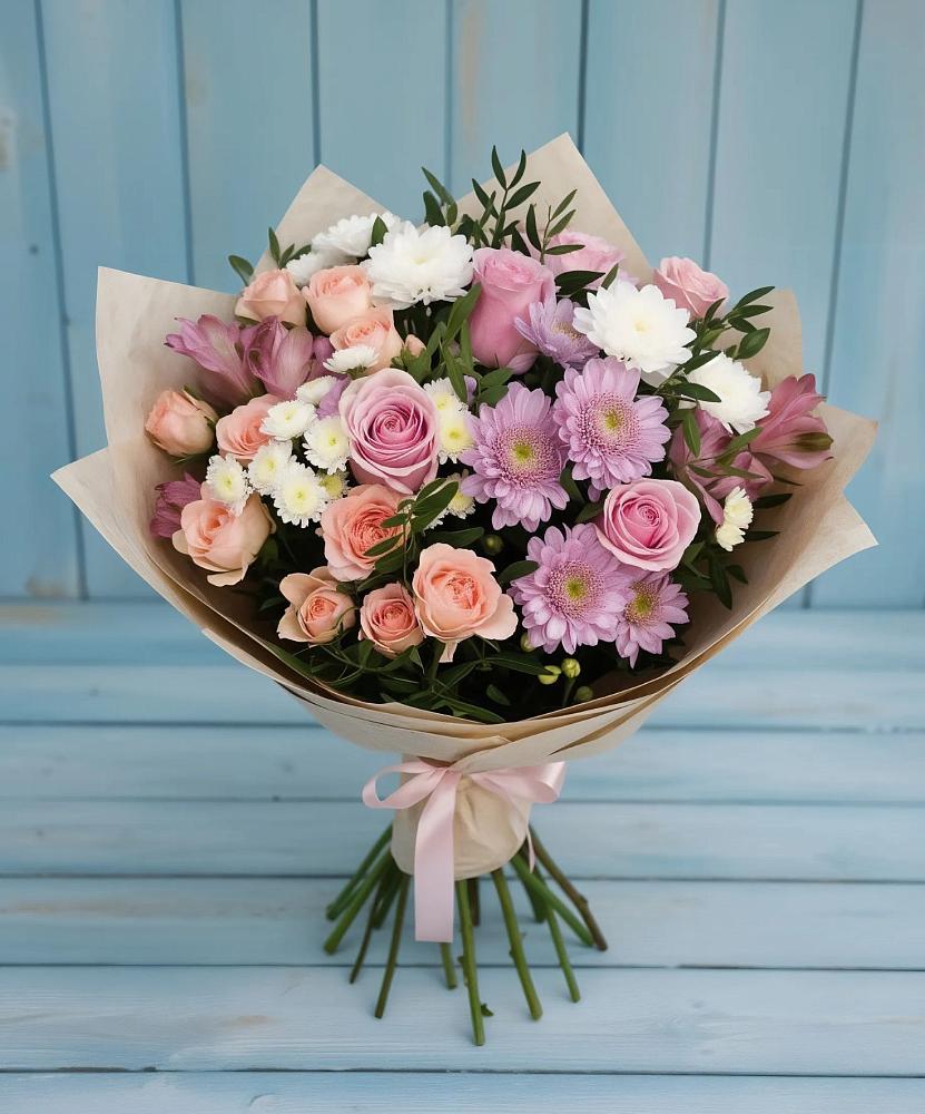 Букет цветов из: Хризантемы, Розы и Альстромерии в Заречном Пензенской области