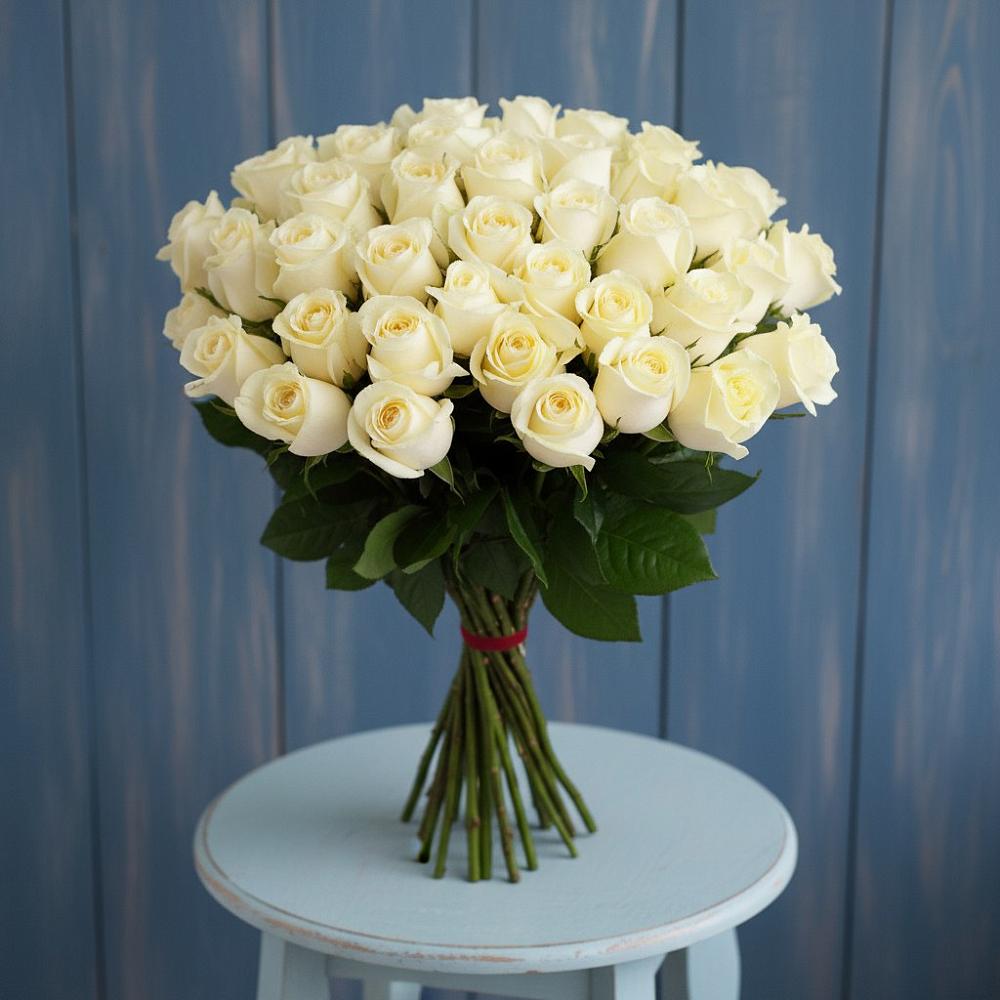Букет 51 Белая роза Эдлесс Лав в Заречном Пензенской области