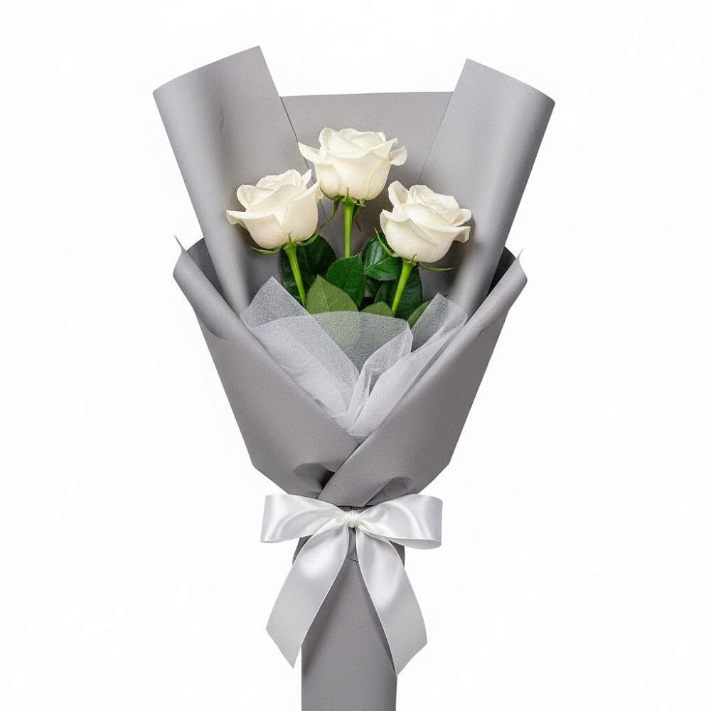 Букет 3 белые розы в Заречном Пензенской области