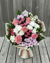 Букет цветов из:  Альстромерии, Гвоздики, Розы и Хризантемы в Заречном Пензенской области