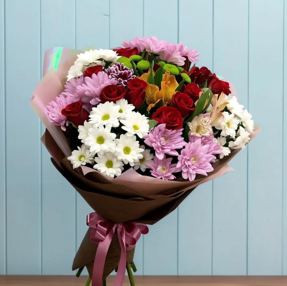 Букет цветов из: Розы, Хризантемы и Альстромерии в Заречном Пензенской области