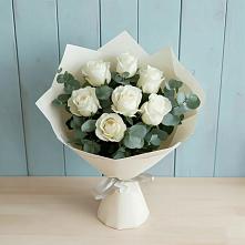 Букет Белые розы в Эвкалипте #REPLACE_PRED# Заречном Пензенской области