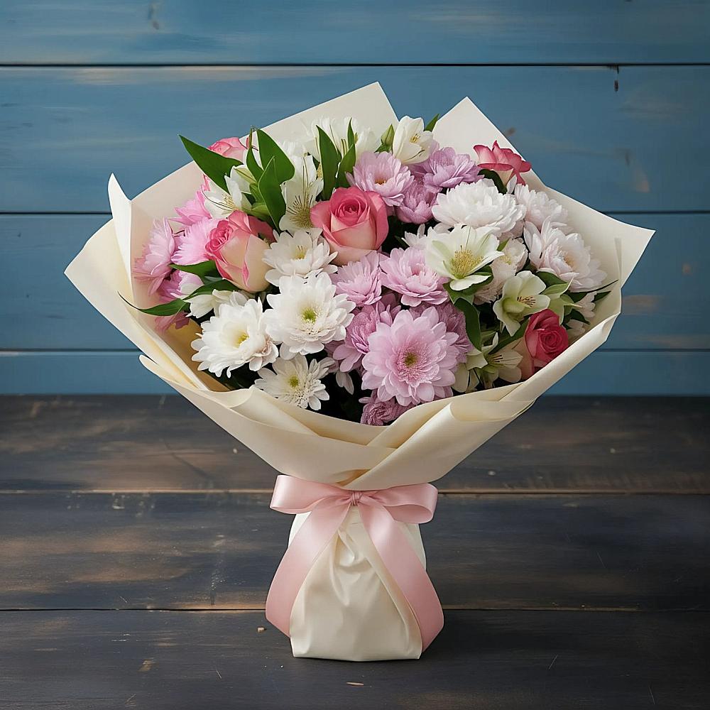 Букет цветов из: Хризантемы, Альстромерии и Розы в Заречном Пензенской области